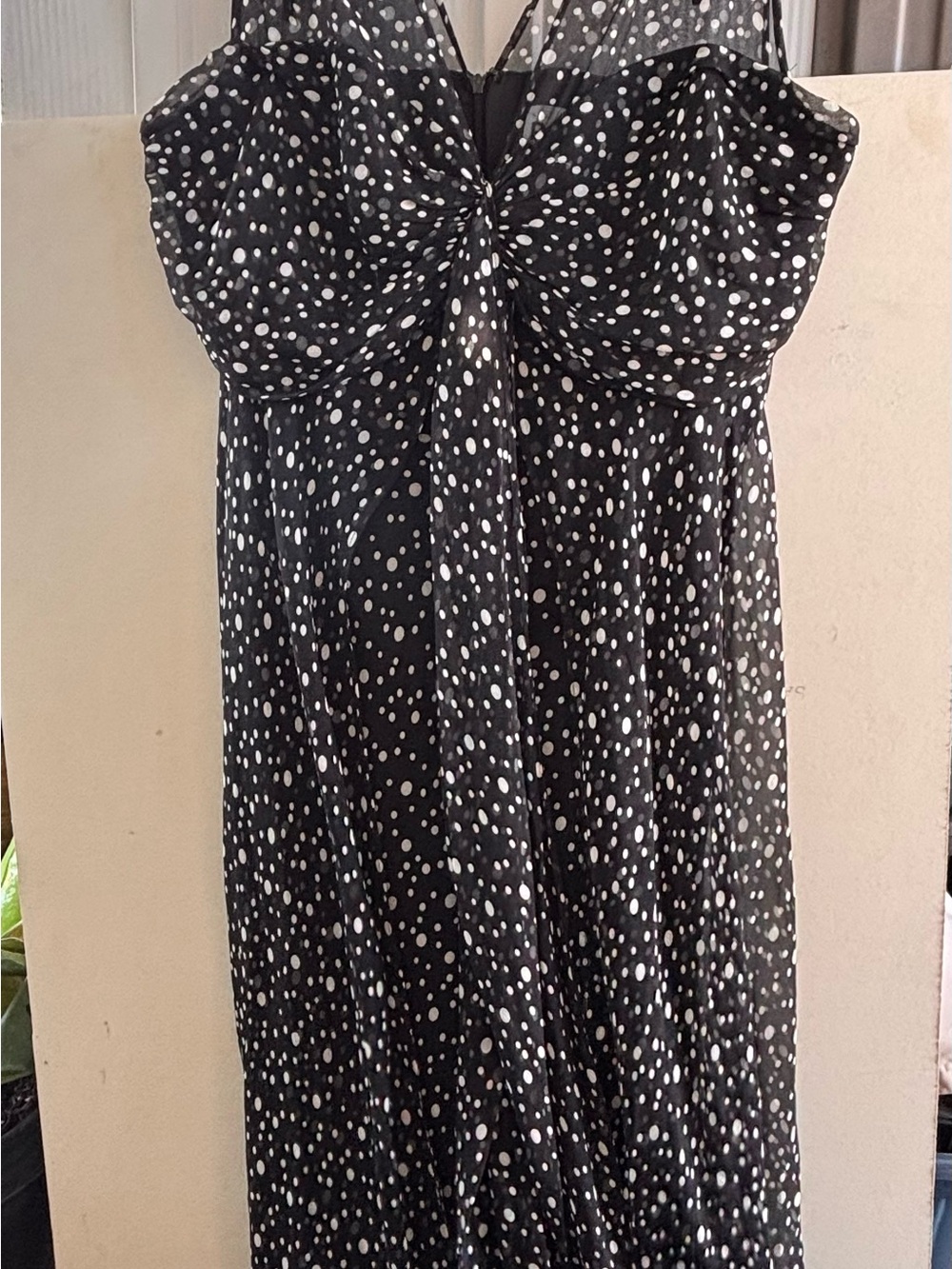 R&M Richards Black and White Polka Dot Evening Dress